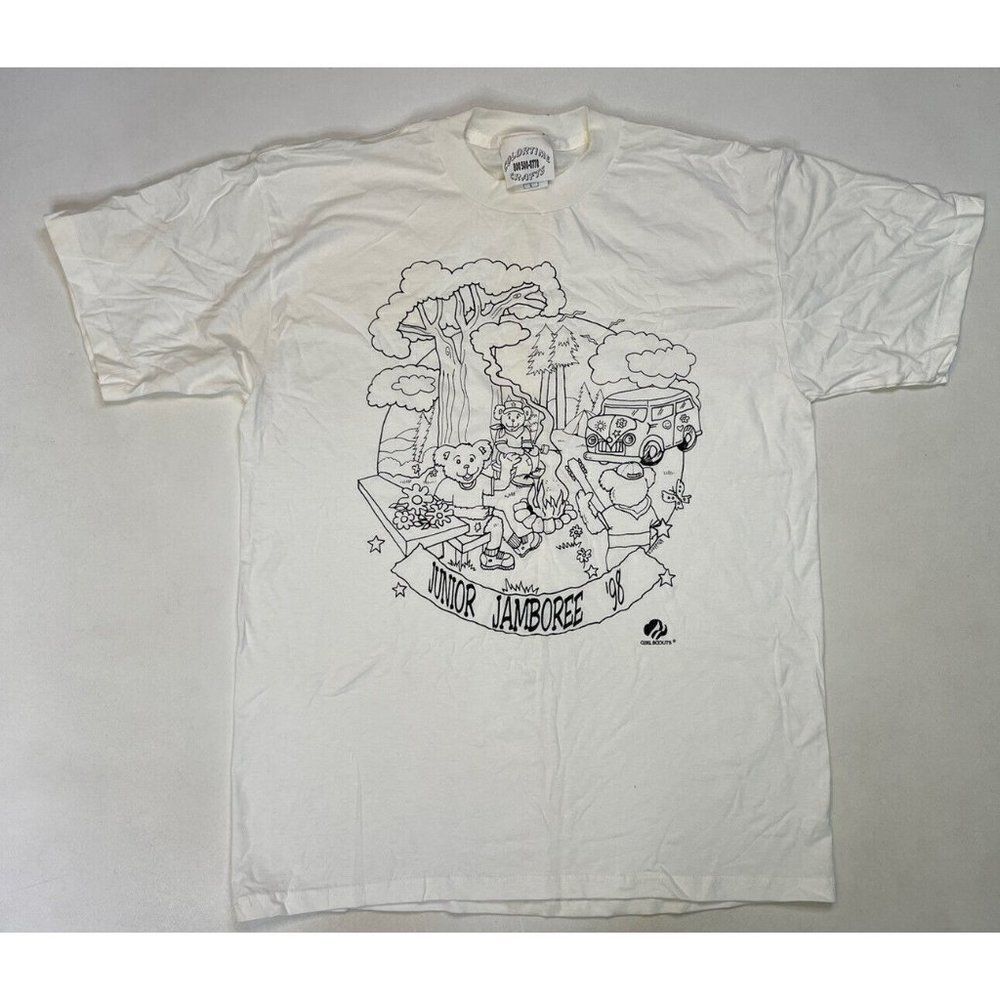 VINTAGE Junior Jamboree Bear Graphic 1998 Girl Scout T-shirt Women Large 90s